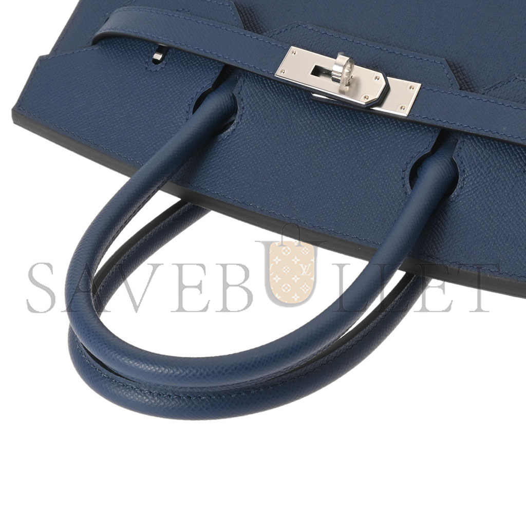 H**mes master birkin 25 epsom leather dark blue silver buckle bag h028369cks4 (25*20*13cm)